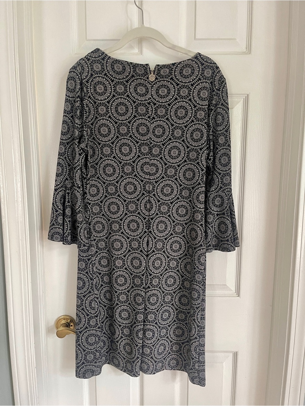Tommy Hilfiger Black and White Printed Long Sleeve Shift Dress